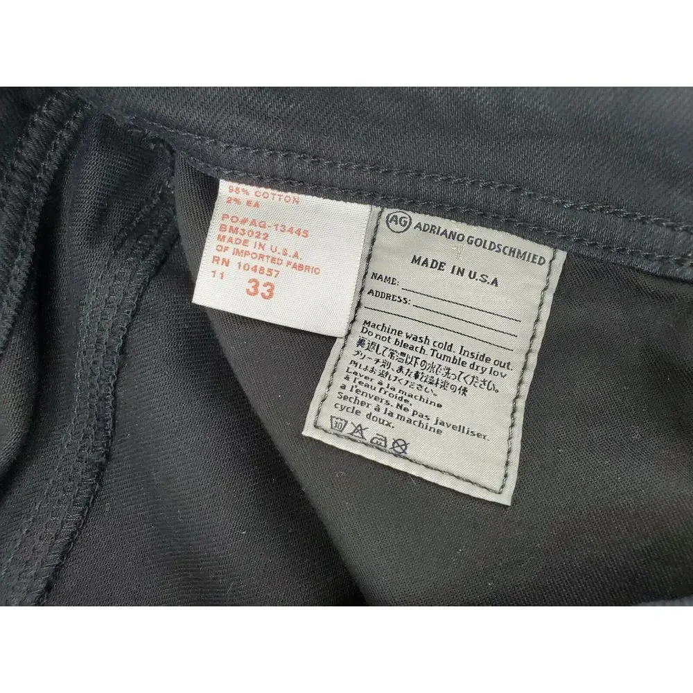 Adriano Goldschmied AG Jeans Protege Size 33 Straight Leg Black (Measures 35x29)